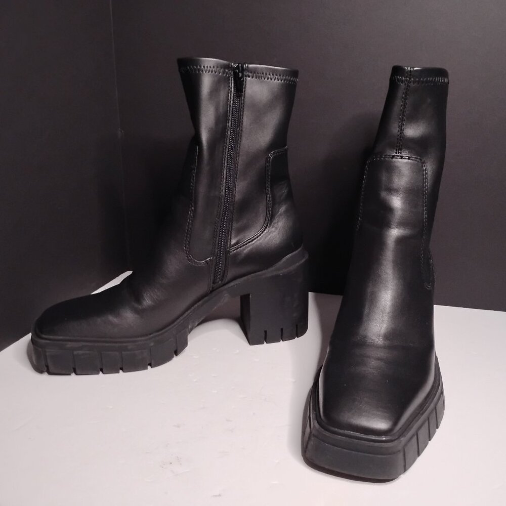 Aldo Platform Chunky Block Heel Ankle Boots Women's Size 10 Black Leather